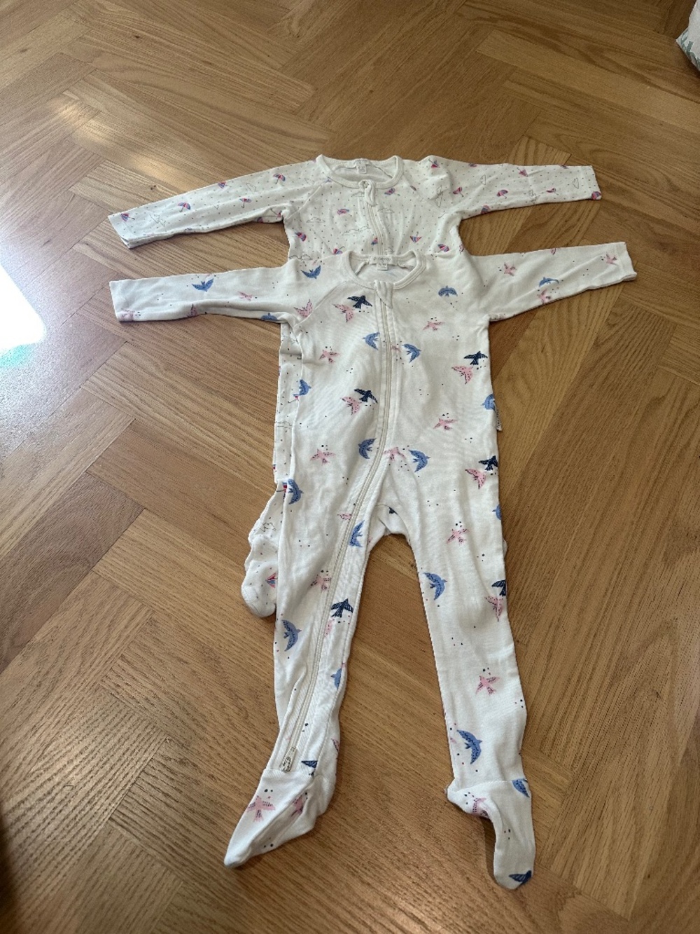 Purebaby Organic Cotton Zip Footies 2-Pair Set 6-12M